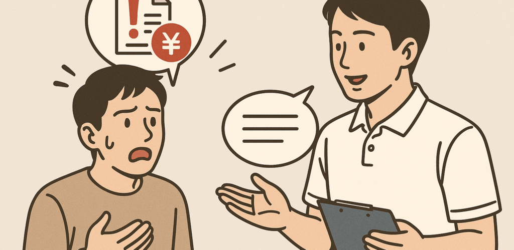 追加料金トラブルを相談する利用者のイラスト